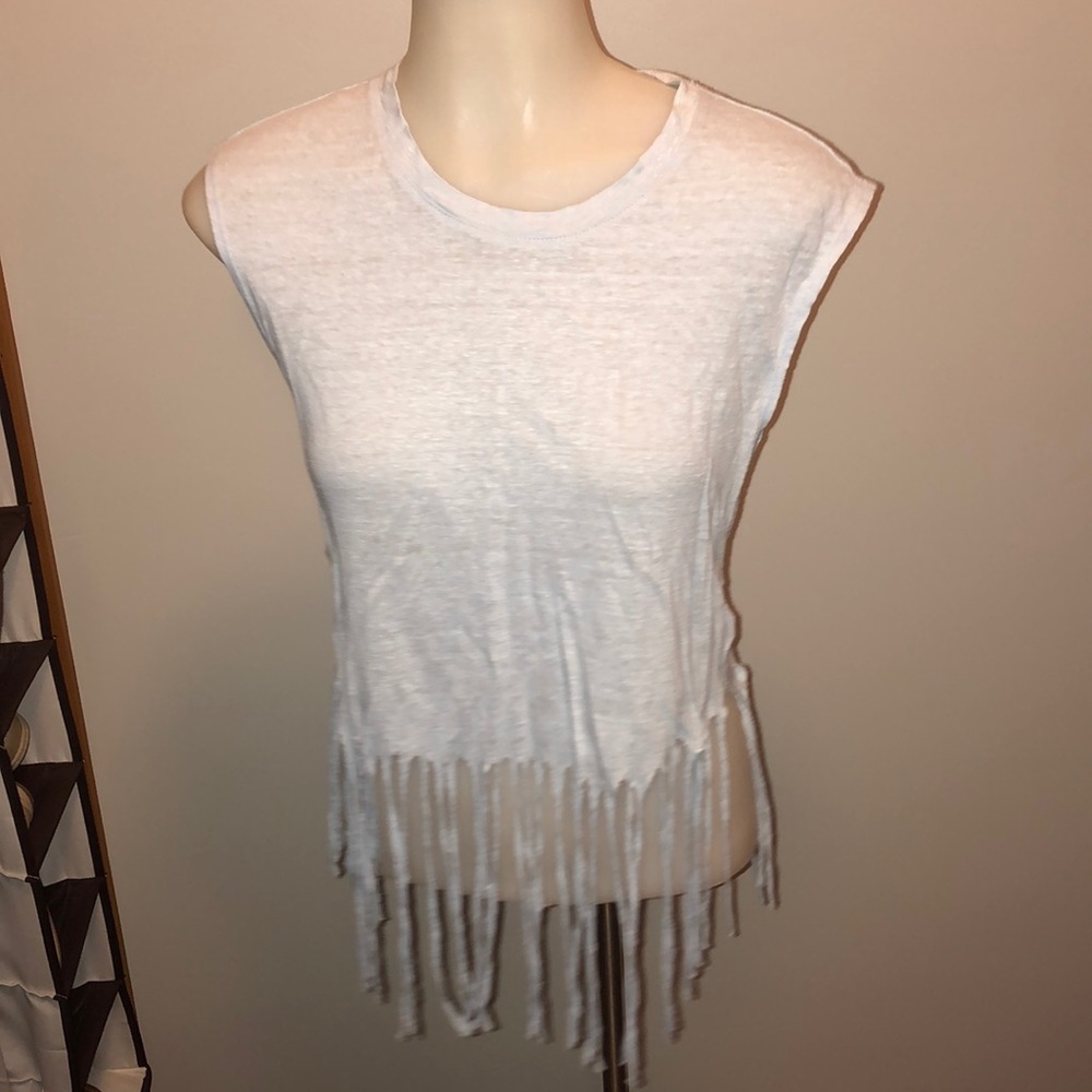 Rebecca Minkoff Gemini Fringe Tee Sky Blue XXS